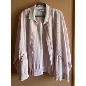 Vintage 2XL Koret Francisca Pink White Textured Stripe Jacket Button Pockets